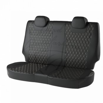 13 649 р. Чехлы для сидений (3 Г подгол) Lord Autofashion Байрон (экокожа)  Renault Logan  2 - Sandero  (B8) (Чёрный, вставка чёрная, строчка бежевая)  с доставкой в г. Керчь. Увеличить фотографию 2