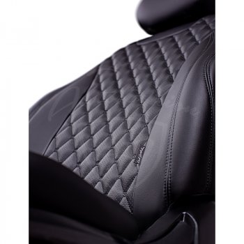 19 649 р. Чехлы для сидений Lord Autofashion Байрон (экокожа, 60/40, 3 Г-образных подголовника)  Renault Logan  2 (2018-2025) рестайлинг (Черный, вставка черная, строчка серая)  с доставкой в г. Керчь. Увеличить фотографию 2