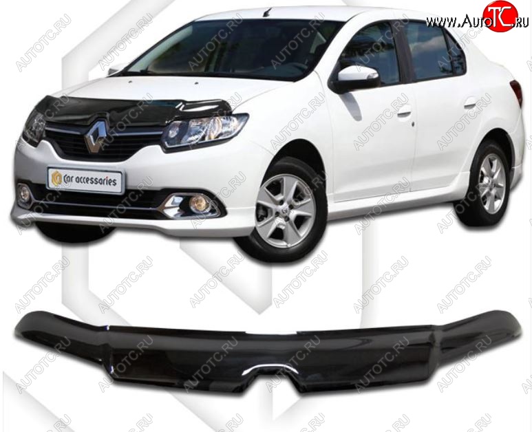 2 199 р. Дефлектор капота CA-Plastic Renault Logan 2 дорестайлинг (2014-2018) (Classic черный, Без надписи)  с доставкой в г. Керчь
