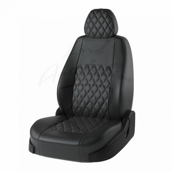 Чехлы для сидений Lord Autofashion Турин Ромб (экокожа, сплошная спинка) Renault Logan  2 (2014-2018) дорестайлинг (Чёрный, вставка чёрная, строчка чёрная)