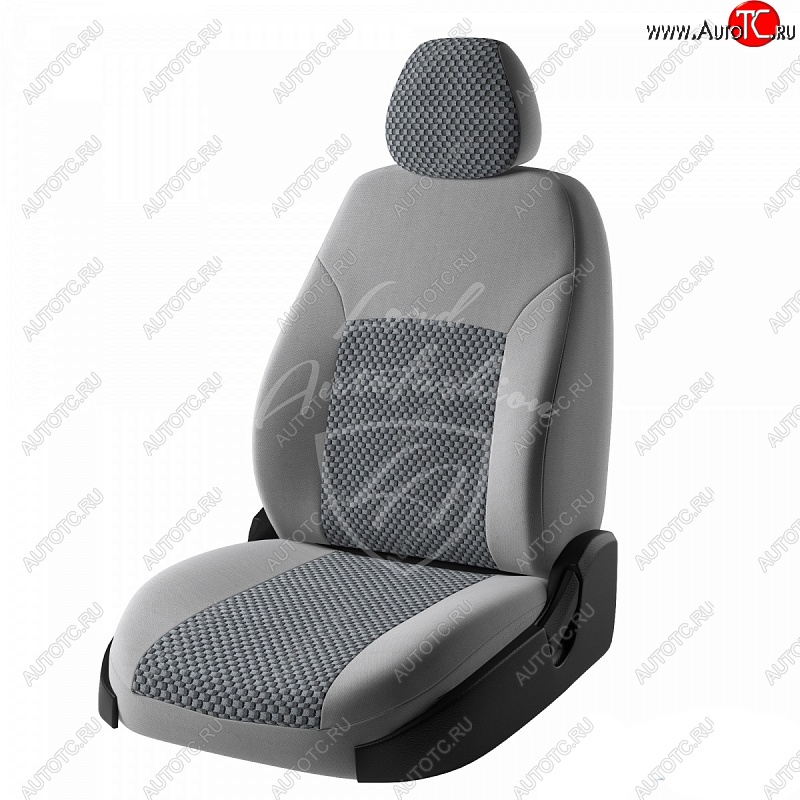 6 499 р. Чехлы для сидений Lord Autofashion Дублин (жаккард, раздельная спинка) Renault Logan 2 дорестайлинг (2014-2018) (Серый, вставка Стежок Серый)  с доставкой в г. Керчь