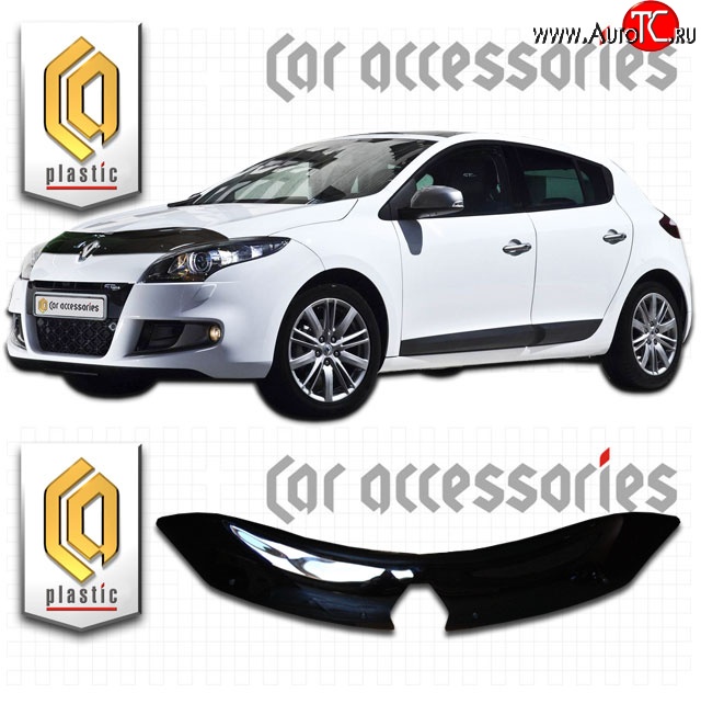 1 999 р. Дефлектор капота CA Plastic  Renault Megane  хэтчбэк 5 дв. (2008-2016) дорестайлинг,  рестайлинг (Classic черный, Без надписи)  с доставкой в г. Керчь