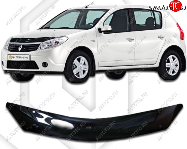 1 999 р. Дефлектор капота CA-Plastic Renault Sandero (BS) (2009-2014) (Classic черный, Без надписи)  с доставкой в г. Керчь