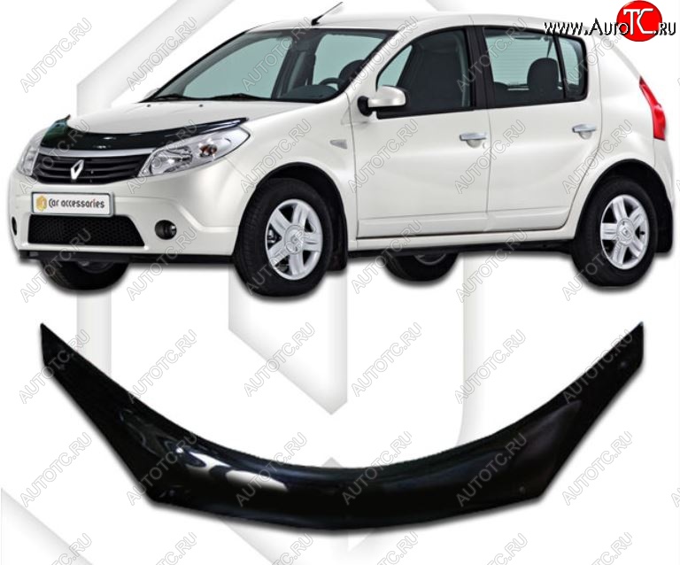 2 379 р. Дефлектор капота CA-Plastiс exclusive Renault Sandero (BS) (2009-2014) (серия Classic черный, Без надписи)  с доставкой в г. Керчь