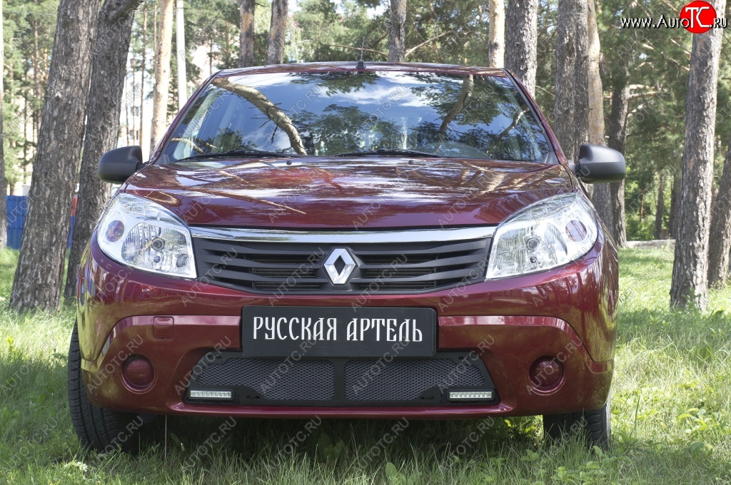 2 099 р. Защитная сетка решетки переднего бампера (с ДХО) РА  Renault Sandero  (BS) (2009-2014)  с доставкой в г. Керчь