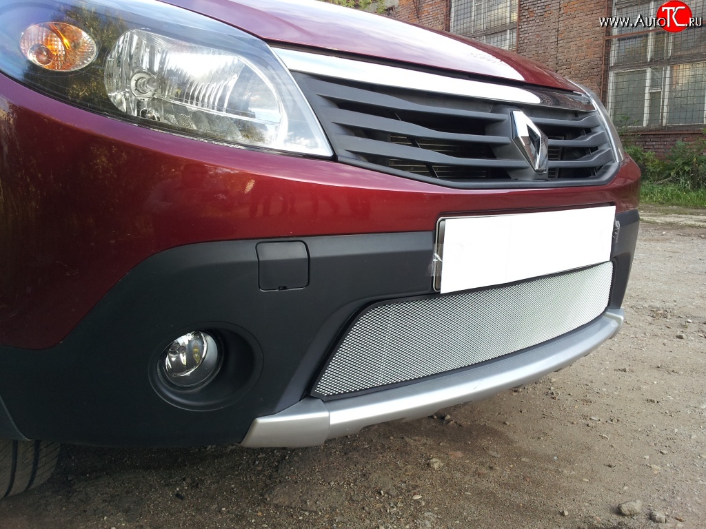 1 539 р. Сетка на бампер Russtal (хром) Renault Sandero Stepway (BS) (2010-2014)  с доставкой в г. Керчь