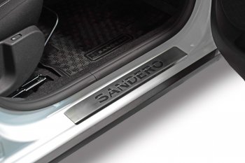 2 449 р. Пороги накладки в проем дверей Petroil Tuning  Renault Sandero  (B8) (2014-2018) дорестайлинг (Нержавейка)  с доставкой в г. Керчь. Увеличить фотографию 3
