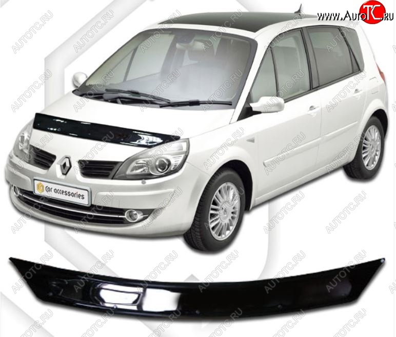 1 899 р. Дефлектор капота CA-Plastic  Renault Scenic  2 (2003-2009) (Classic черный, Без надписи)  с доставкой в г. Керчь