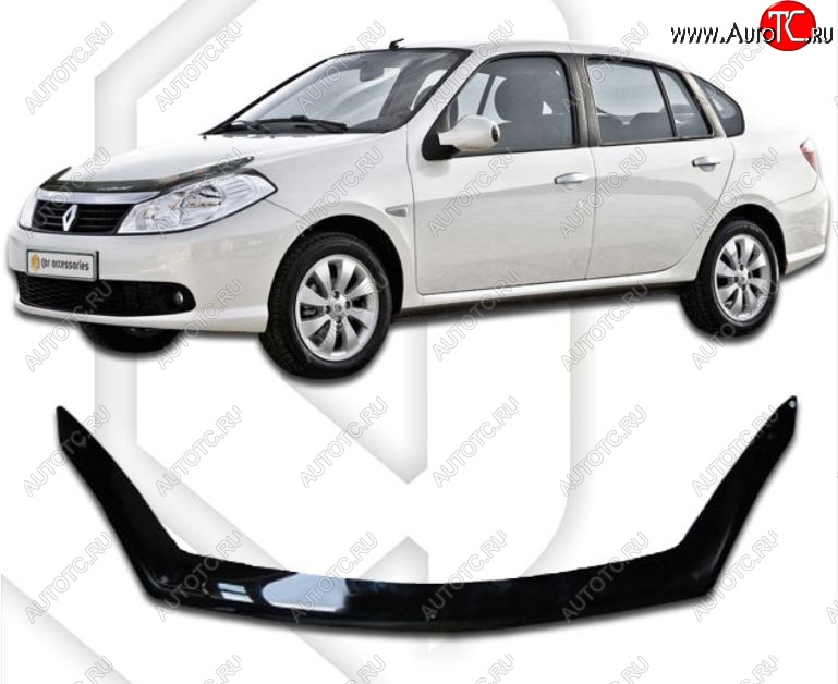 2 159 р. Дефлектор капота CA-Plastic Renault Symbol седан LU (2008-2012) (Classic черный, Без надписи)  с доставкой в г. Керчь