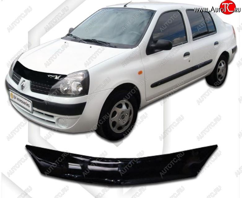 1 899 р. Дефлектор капота CA-Plastic  Renault Symbol  седан (2006-2008) LB 2-ой рестайлинг (Classic черный, Без надписи)  с доставкой в г. Керчь