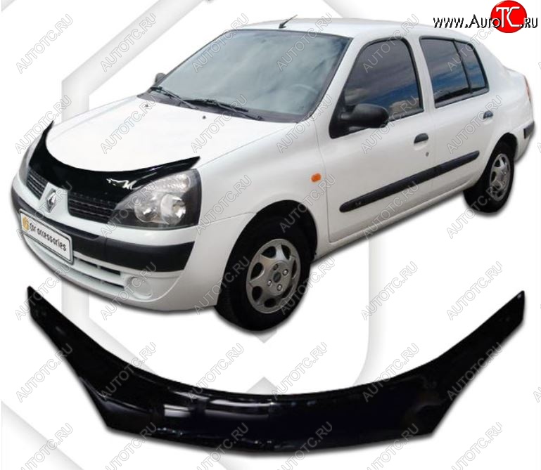 2 199 р. Дефлектор капота CA-Plastiс exclusive Renault Symbol седан LB 2-ой рестайлинг (2006-2008) (Classic черный, Без надписи)  с доставкой в г. Керчь