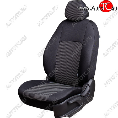 6 899 р. Чехлы сидений Lord Autofashion Дублин (жаккард, 60/40, раздельная спинка, подлокотник, 3Г-образ. подголовника) Hyundai Tucson JM (2004-2010) (Чёрный, прямоугольник чёрный)  с доставкой в г. Керчь