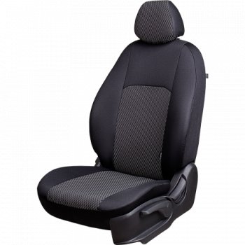 Чехлы сидений Lord Autofashion Дублин (жаккард, 60/40, раздельное заднее сиденье и спинка, 3Г-образ. подголовника) Chevrolet Spark  M300 (2010-2015), Ravon R2 (2016-2025) (Чёрный, прямоугольник чёрный)