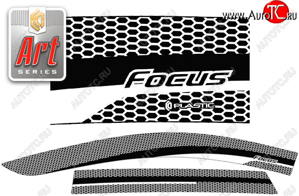 2 159 р. Ветровики дверей CA-Plastic  Ford Focus  2 (2004-2008) универсал дорестайлинг (Серия Art белая, без хром. молдинга)  с доставкой в г. Керчь