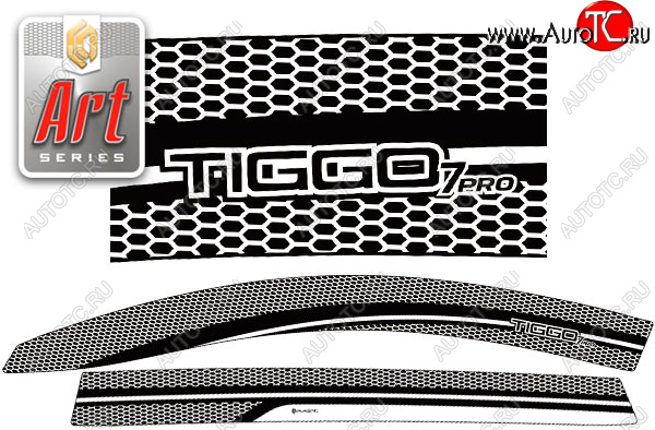 2 199 р.  Дефлектора окон CA-Plastic  Chery Tiggo 7 PRO (2019-2025) (Серия Art черная, без хром. молдинга, крепление скотч)  с доставкой в г. Керчь