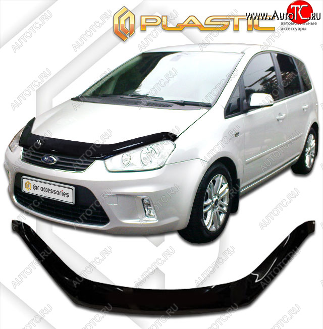 2 199 р. Дефлектор капота (exclusive) CA-Plastic  Ford C-max  Mk1 (2007-2010) рестайлинг (Classic чёрный, Без надписи)  с доставкой в г. Керчь