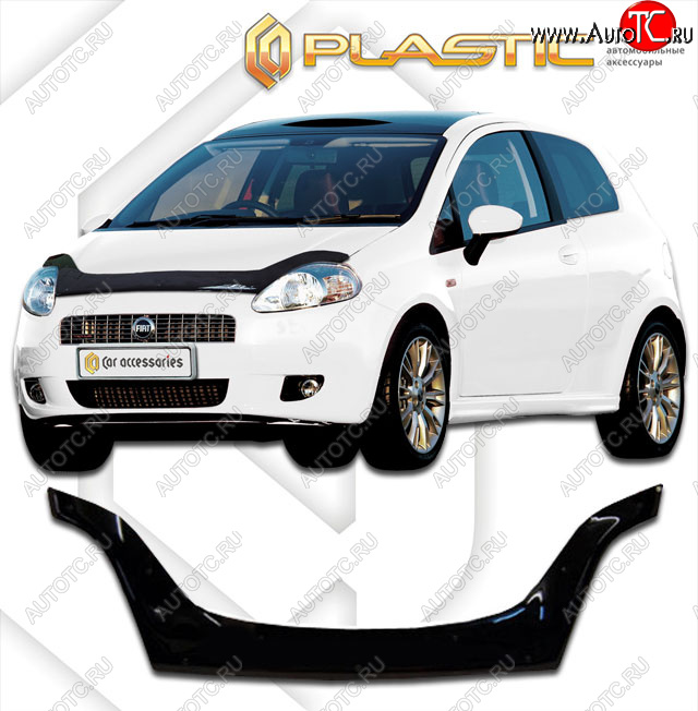 2 599 р. Дефлектор капота (exclusive) CA-Plastic  Fiat Punto  199 (2005-2012) хэтчбэк 5 дв. дорестайлинг (Classic чёрный, Без надписи)  с доставкой в г. Керчь