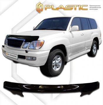 2 399 р. Дефлектор капота CA-Plastic exclusive  Toyota Land Cruiser Cygnus  j100 (1998-2003) дорестайлинг (серия Classic чёрный, Без надписи)  с доставкой в г. Керчь. Увеличить фотографию 2