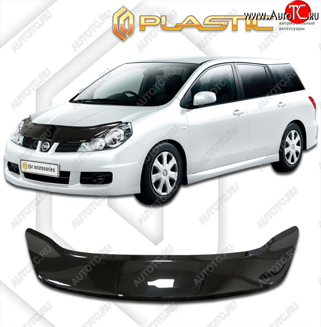 2 199 р. Дефлектор капота (exclusive) CA-Plastic  Nissan Wingroad  3 Y12 (2005-2018) 3-ое универсал (Classic чёрный, Без надписи)  с доставкой в г. Керчь