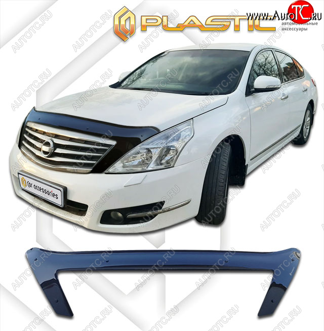 2 599 р. Дефлектор капота (exclusive) CA-Plastic  Nissan Teana  2 J32 (2008-2014) дорестайлинг, рестайлинг (Classic чёрный, Без надписи)  с доставкой в г. Керчь