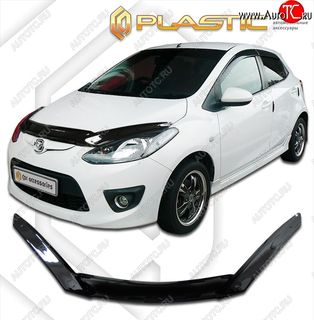 2 199 р. Дефлектор капота (exclusive) CA-Plastic  Mazda Demio  3 DE (2007-2014) дорестайлинг, рестайлинг (Classic чёрный, Без надписи)  с доставкой в г. Керчь
