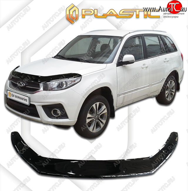 2 199 р. Дефлектор капота (exclusive) CA-Plastic  Chery Tiggo 3x (2017-2020) дорестайлинг (Classic чёрный, Без надписи)  с доставкой в г. Керчь