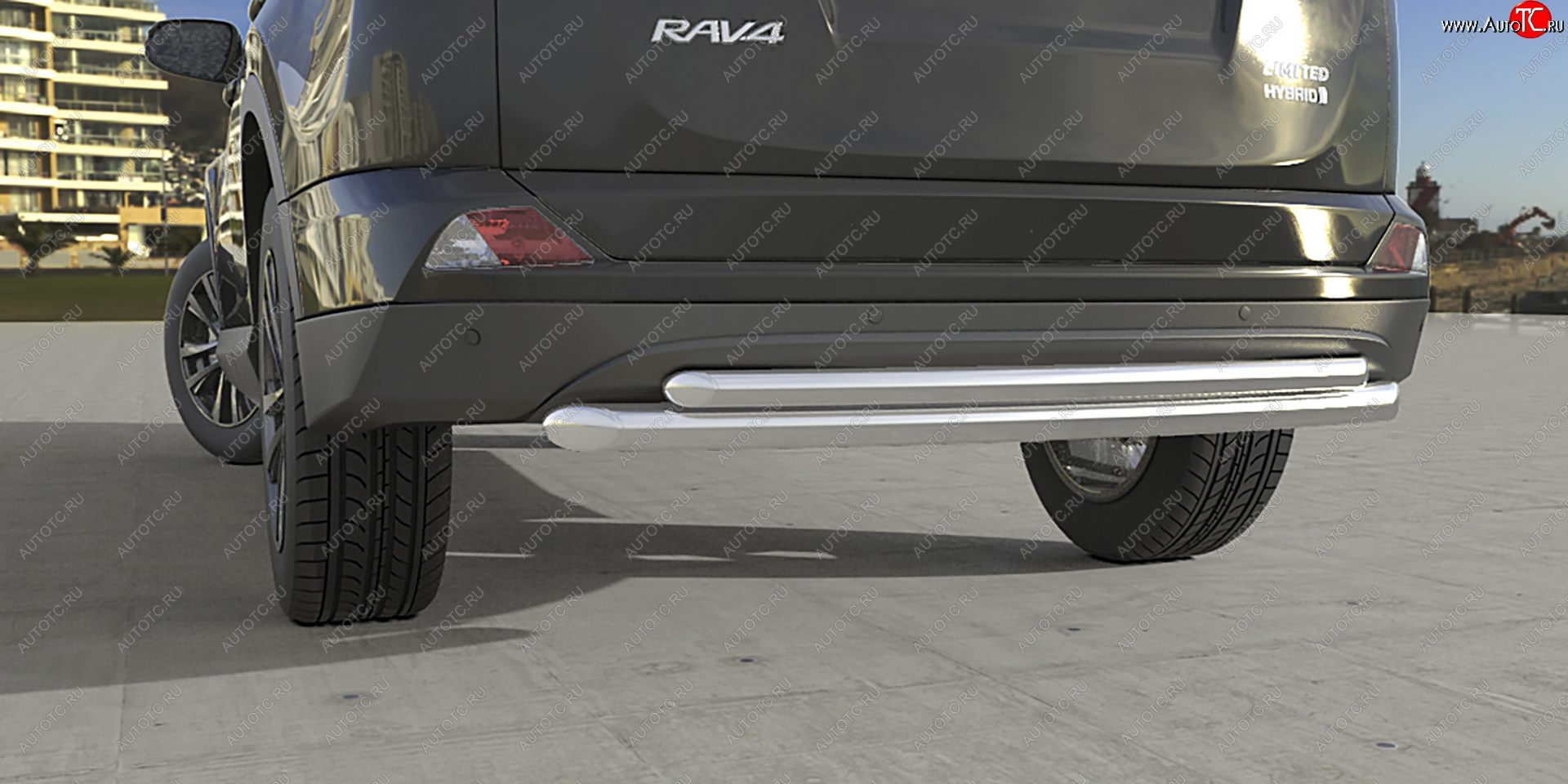 3 179 р. Защита заднего бампера (двойная, d57+d42) Arbori Toyota RAV4 XA40 5 дв. рестайлинг (2015-2019)  с доставкой в г. Керчь