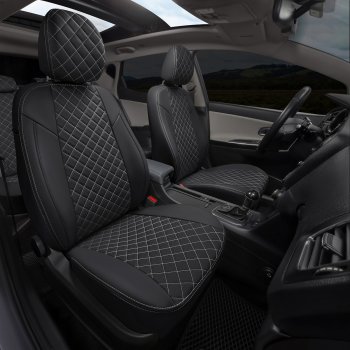 14 249 р. Чехлы на сиденья (экокожа, ЗСиС 40/60) Автопилот Ромб  Audi A3  8L1 хэтчбэк 3 дв. (1996-2003) дорестайлинг, рестайлинг (черный/белая строчка)  с доставкой в г. Керчь. Увеличить фотографию 6