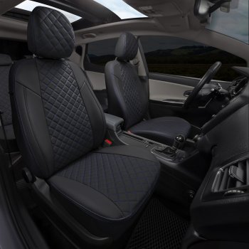 14 249 р. Чехлы на сиденья (экокожа, ЗСиС 40/60) Автопилот Ромб  Audi A3  8L1 хэтчбэк 3 дв. (1996-2003) дорестайлинг, рестайлинг (черный/синяя строчка)  с доставкой в г. Керчь. Увеличить фотографию 6