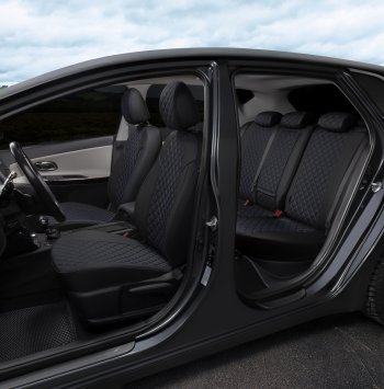 14 249 р. Чехлы на сиденья (экокожа, ЗСиС 40/60) Автопилот Ромб  Audi A3  8L1 хэтчбэк 3 дв. (1996-2003) дорестайлинг, рестайлинг (черный/синяя строчка)  с доставкой в г. Керчь. Увеличить фотографию 7