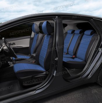 13 649 р. Чехлы сидений (экокожа, сплош. сп./с вырезом под подл.) Автопилот Audi A4 B7 седан (2004-2008) (черный/синий)  с доставкой в г. Керчь. Увеличить фотографию 8