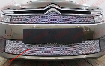 Защитная сетка радиатора в бампер (ячейка 3х7 мм) Стрелка 11 Стандарт CITROEN C4  B7 (2015-2022) седан рестайлинг (хром)