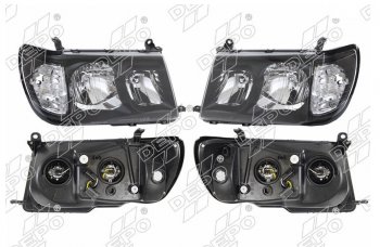 Комплект фар (чёрные, цельные, хрусталь, Евросвет) DEPO Toyota Land Cruiser  100 (1998-2005) дорестайлинг, 1-ый рестайлинг