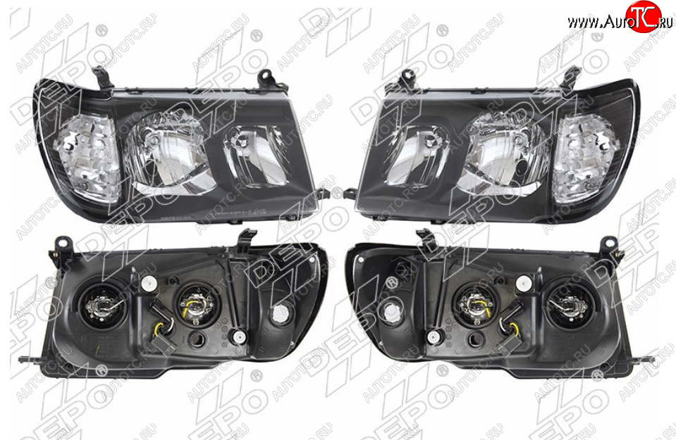 30 599 р. Комплект фар (чёрные, цельные, хрусталь, Евросвет) DEPO Toyota Land Cruiser 10 100 дорестайлинг (1998-2002)  с доставкой в г. Керчь