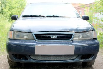 Защитная сетка радиатора в бампер (ячейка 3х7 мм) Стрелка11 Стандарт Daewoo Nexia дорестайлинг (1995-2008) (хром)