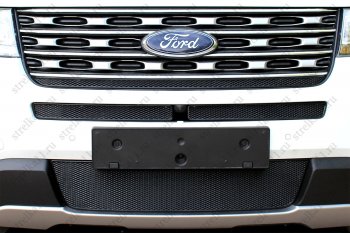 3 399 р. Защитная сетка в бампер (ячейка 4х10 мм, середина) Alfeco Премиум Ford Explorer U502 1-ый рестайлинг, 5 дв. (2015-2018) (Чёрная)  с доставкой в г. Керчь. Увеличить фотографию 2