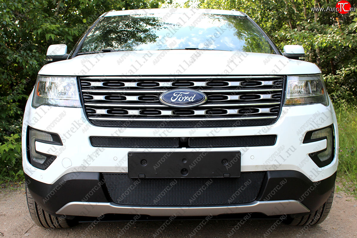 3 399 р. Защитная сетка в бампер (ячейка 4х10 мм, середина) Alfeco Премиум Ford Explorer U502 1-ый рестайлинг, 5 дв. (2015-2018) (Чёрная)  с доставкой в г. Керчь
