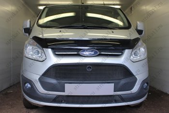 Защитная сетка в бампер (ячейка 3х7 мм, нижняя часть) Alfeco Стандарт Ford Tourneo Custom (2012-2018) дорестайлинг (Чёрная)