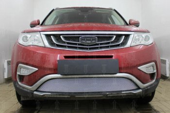 Защитная сетка радиатора в бампер (ячейка 3х7 мм) Стрелка11 Стандарт Geely Atlas  NL3 (2016-2022) (хром)