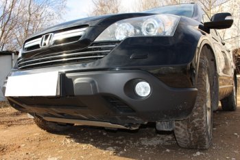 Защитная сетка радиатора в бампер (ячейка 3х7 мм) Стрелка11 Стандарт Honda CR-V RE1,RE2,RE3,RE4,RE5,RE7 дорестайлинг (2007-2010) (черная)
