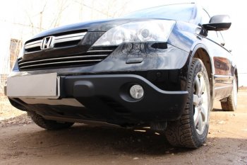 Защитная сетка радиатора в бампер (ячейка 3х7 мм) Стрелка11 Стандарт Honda CR-V RE1,RE2,RE3,RE4,RE5,RE7 дорестайлинг (2007-2010) (хром)