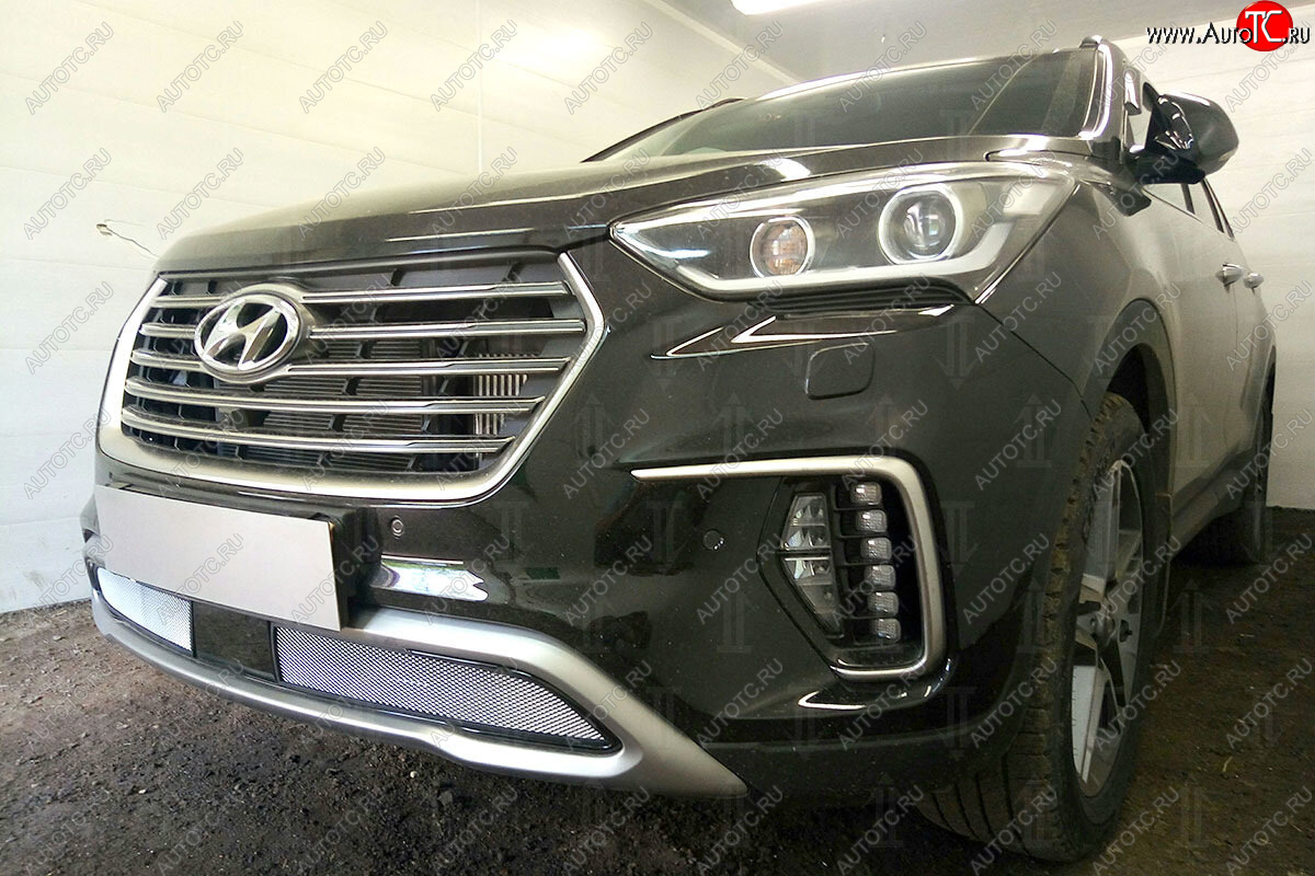 3 279 р.           Защита радиатора Hyundai Grand Santa Fe I 2015- (2 части) с датчиком ACC chrome  Hyundai Grand Santa Fe  1 DM (2016-2018) рестайлинг (хром)  с доставкой в г. Керчь