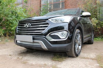 Защитная сетка радиатора в бампер (ячейка 3х7 мм) Стрелка11 Стандарт Hyundai Grand Santa Fe  1 DM (2013-2016) дорестайлинг (хром)