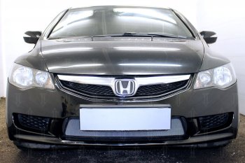Защитная сетка радиатора в бампер (ячейка 3х7 мм) Стрелка11 Стандарт Honda Civic  FD (2009-2011) седан рестайлинг (хром)