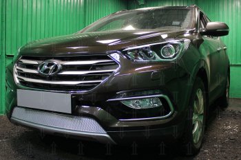 Защитная сетка радиатора в бампер (ячейка 4х10 мм) Стрелка11 Премиум Hyundai Santa Fe  DM (2015-2019) рестайлинг (хром)