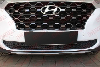 Защитная сетка радиатора в бампер (ячейка 3х7 мм) Стрелка11 Стандарт Hyundai Santa Fe TM дорестайлинг (2018-2021) (черная)