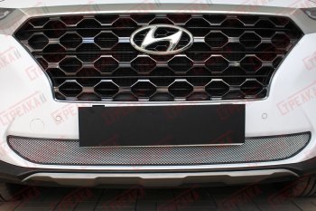 Защитная сетка радиатора в бампер (ячейка 3х7 мм) Стрелка11 Стандарт Hyundai Santa Fe TM дорестайлинг (2018-2021) (хром)