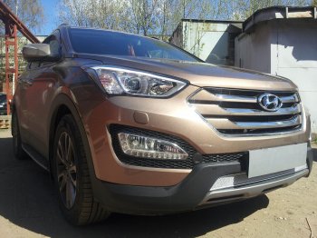 Защитная сетка радиатора в бампер (ячейка 4х10 мм) Стрелка11 Премиум Hyundai Santa Fe  DM (2012-2016) дорестайлинг (хром)