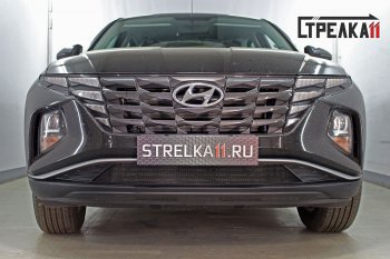 Защитная сетка радиатора в бампер (ячейка 3х7 мм) Стрелка11 Стандарт Hyundai Tucson  NX4 (2020-2022) (черная)