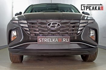 Защитная сетка радиатора в бампер (ячейка 3х7 мм) Стрелка11 Стандарт Hyundai Tucson  NX4 (2020-2022) (хром)
